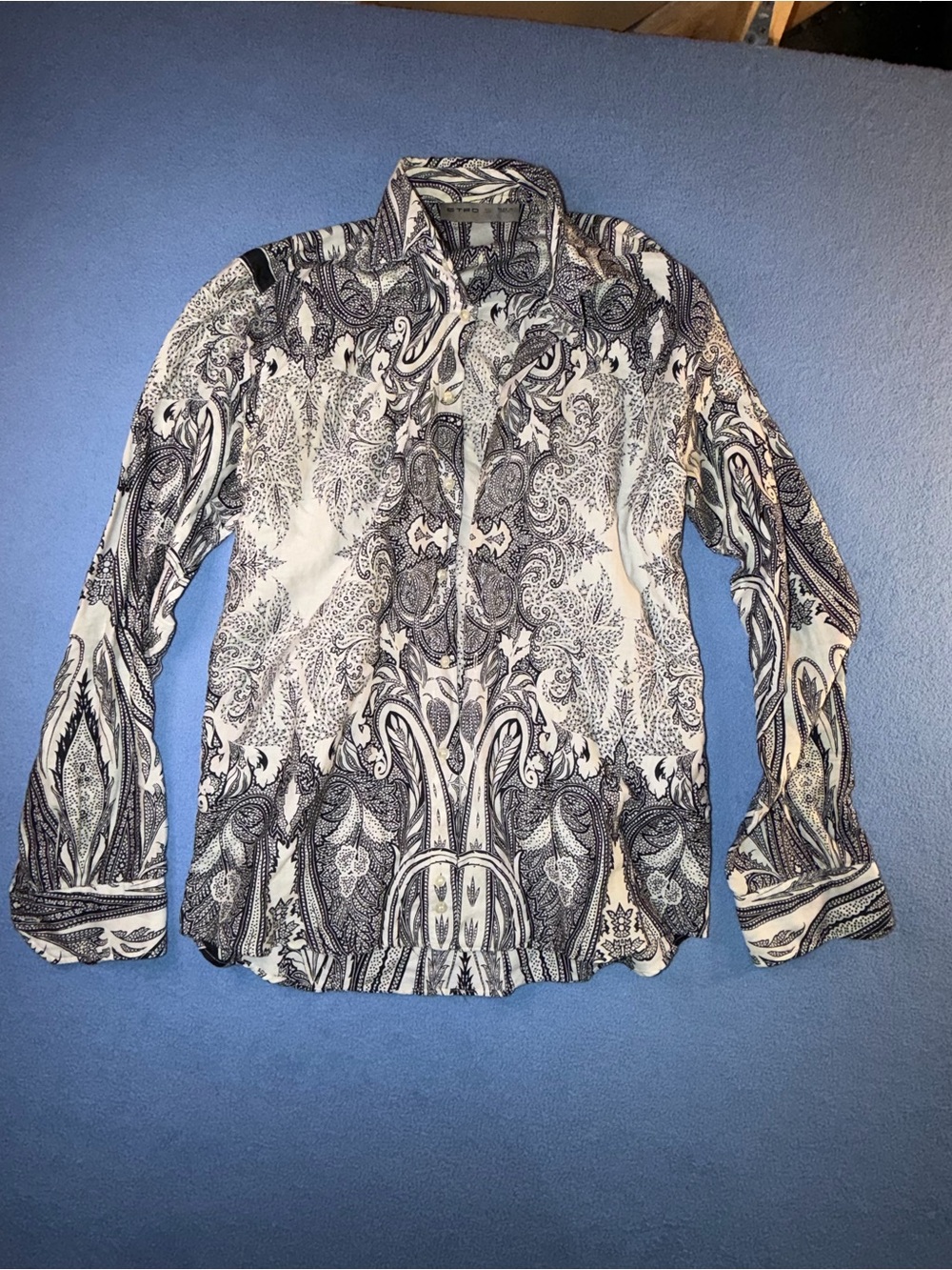 Etro Black and White Paisley-Print Button Front Blouse